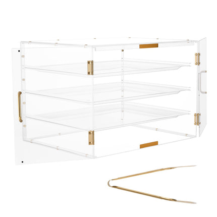 Bakery Display Case, 4-Tier Acrylic, Magnetic Rear Door