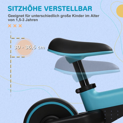 Balance bike for children - pedal-free, adjustable seat, 1.5-3 years, blue