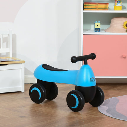 Balance bike for toddlers, 4-wheel, ages 18-36 months, blue
