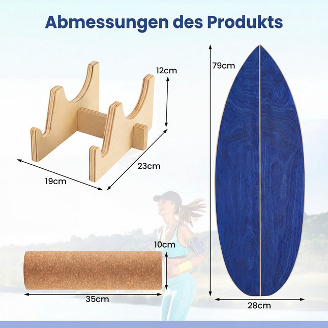 Balanceboardset met kurken rol, berkenhout, blauw