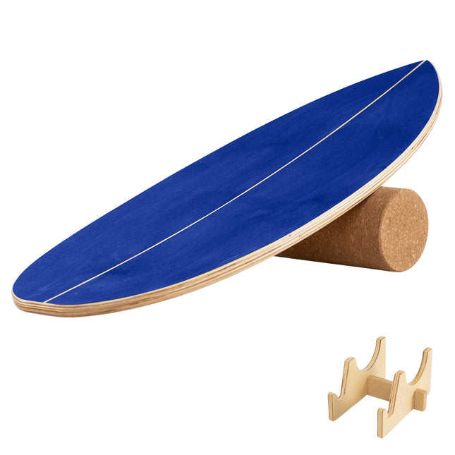 Balanceboardset met kurken rol, berkenhout, blauw