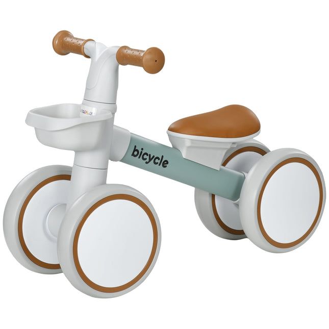 Balance bike for children, green/white, TPU wheels, 1 year+