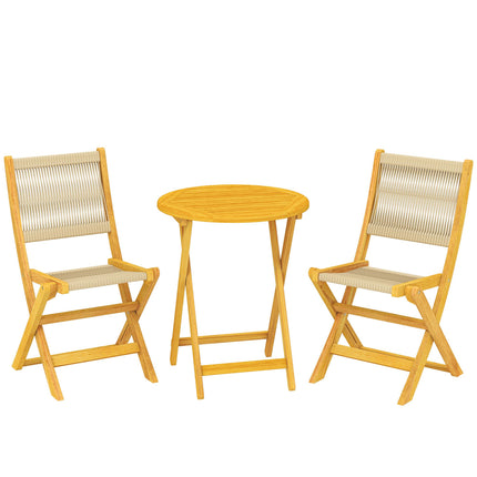 Balcony Bistro Set, 3-Piece Folding Acacia Wood & Rattan