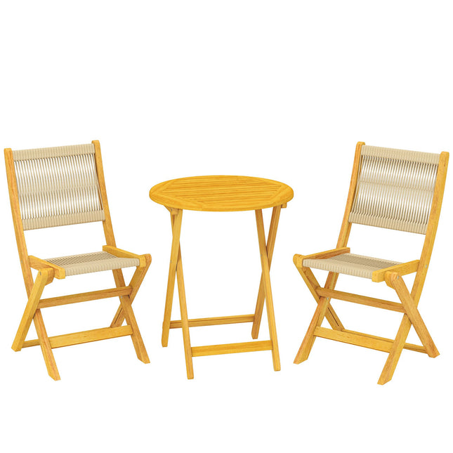 Balcony Bistro Set, 3-Piece Folding Acacia Wood & Rattan