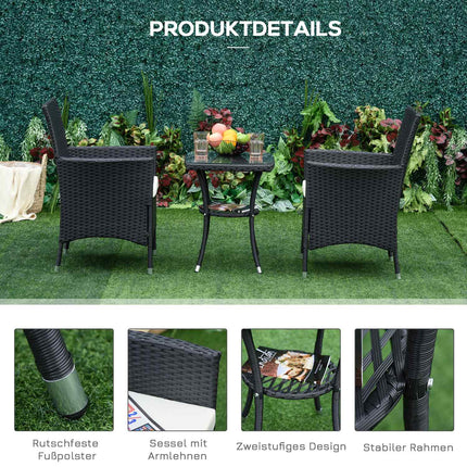Polyrattan garden balcony seat for 2, black