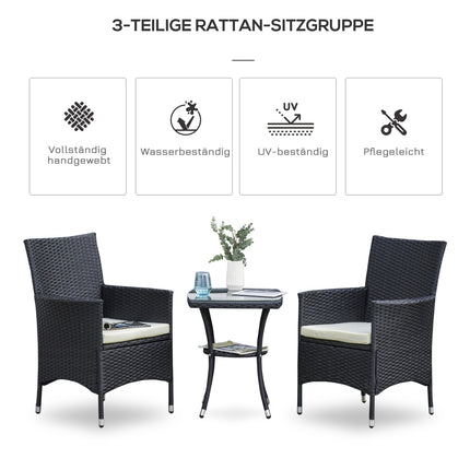 Polyrattan garden balcony seat for 2, black