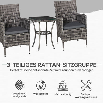Rattan balcony furniture for 2 - dark gray outdoor use