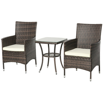 Folding rattan bistro set with cushions, brown 60x58.5x89.5 cm