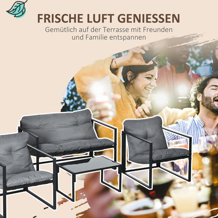 Outdoor lounge set with cushions - sofa, armchairs, table