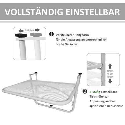 Height-adjustable White metal Balcony hanging table