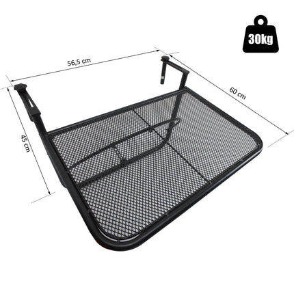 Balcony Adjustable square hanging table in metal, black, 60x56.5x45cm
