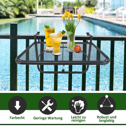 Balcony Adjustable square hanging table in metal, black, 60x56.5x45cm