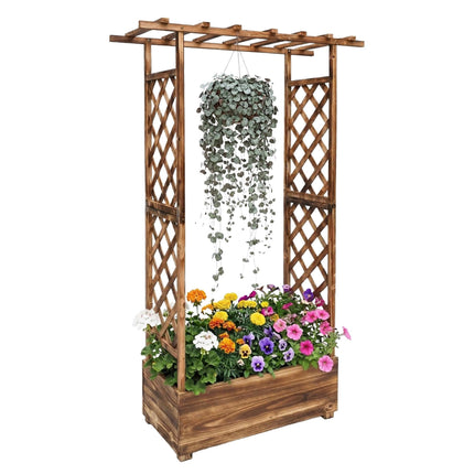 Balcony Planter With Trellis And Canopy, Fir Wood
