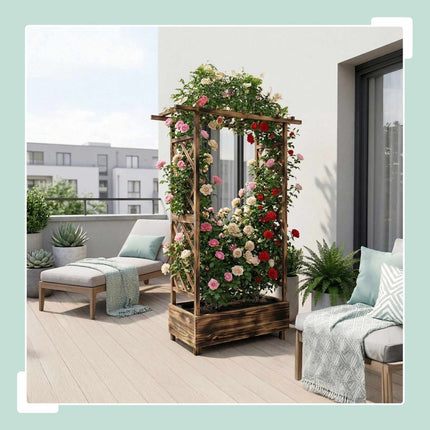 Balcony Planter With Trellis And Canopy, Fir Wood