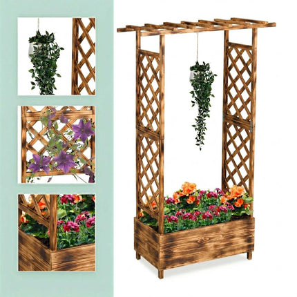 Balcony Planter With Trellis And Canopy, Fir Wood