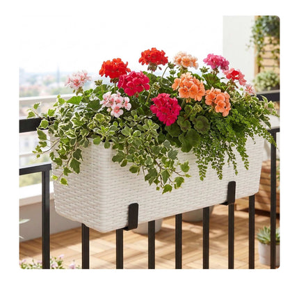Balcony Rattan Planter with Water Level Indicator, White