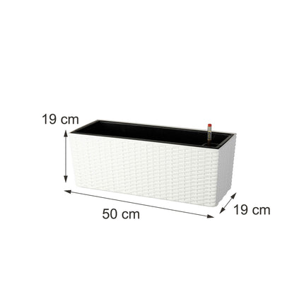 Balcony Rattan Planter with Water Level Indicator, White