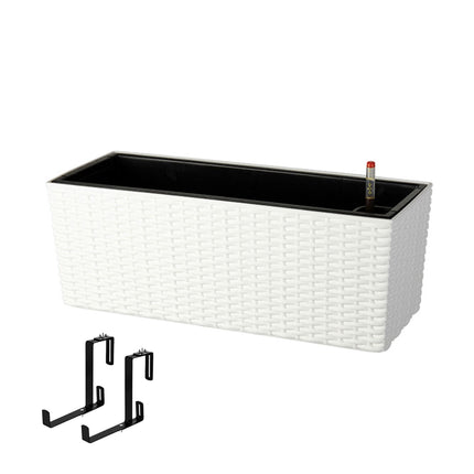 Balcony Rattan Planter with Water Level Indicator, White