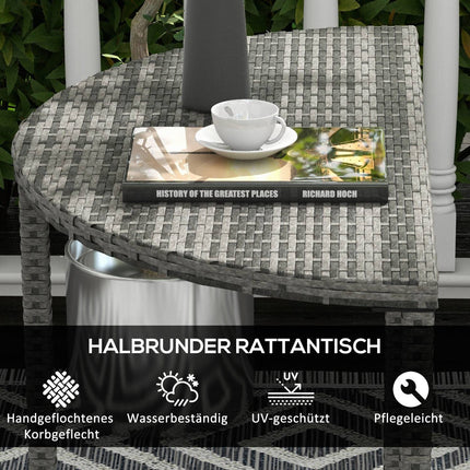 Semi-round gray polyrattan garden balcony table, 100x50x74 cm