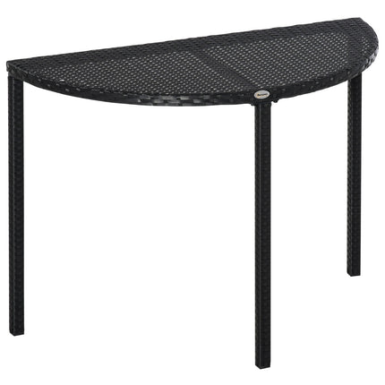 Black Polyrattan Half Round Balcony Table, 100x50x74 Cm