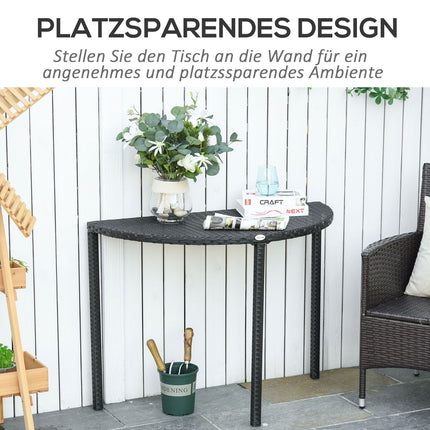 Black Polyrattan Half Round Balcony Table, 100x50x74 Cm