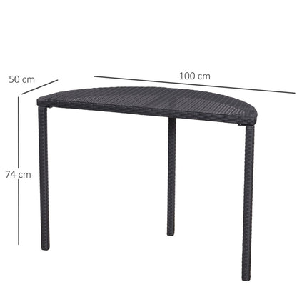 Black Polyrattan Half Round Balcony Table, 100x50x74 Cm