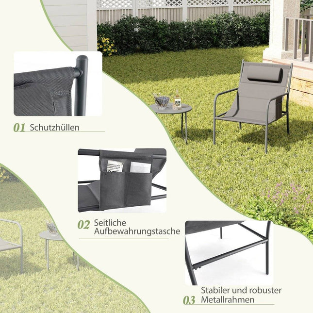 Balcony furniture set 3 pieces. Garden furniture set with 2 chairs & table balcony set with breathable seat fabric gray