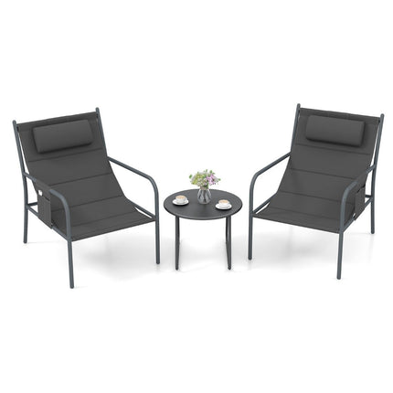 Balcony furniture set 3 pieces. Garden furniture set with 2 chairs & table balcony set with breathable seat fabric gray