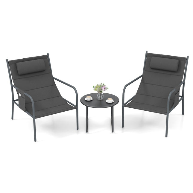Balcony furniture set 3 pieces. Garden furniture set with 2 chairs & table balcony set with breathable seat fabric gray