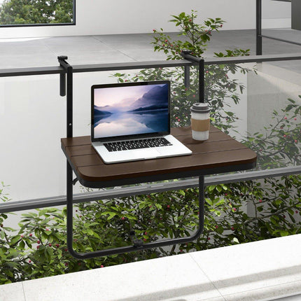 Balcony table for hanging with 3-level adjustable height folding railing table coffee