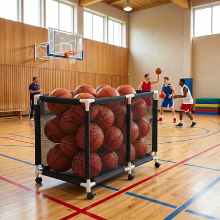 Ball Storage Cart, Mesh Basket, 4 Swivel Casters With Brakes