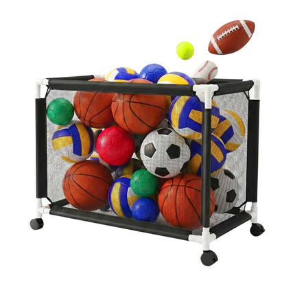 Ball Storage Cart, Mesh Basket, Swivel Casters With Brakes