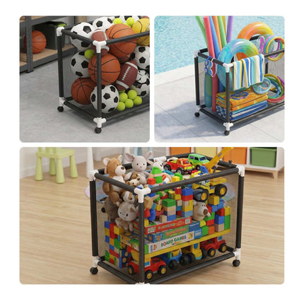 Ball Storage Cart, Mesh Basket, Swivel Casters With Brakes