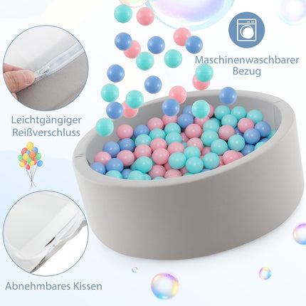 Ball pool with 200 balls Ball pool 90 x 30 cm including removable floor mat gray