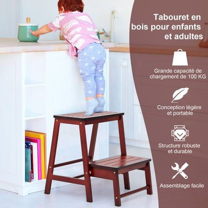 Bamboo 2-Step Folding Step Stool, Non-Slip, 100 kg Capacity