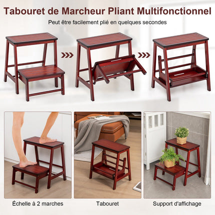 Bamboo 2-Step Folding Step Stool, Non-Slip, 100 kg Capacity