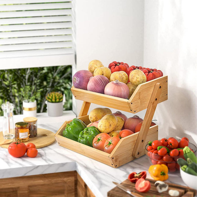 Bamboe fruitrek met 2 lagen - Open keukenopbergruimte