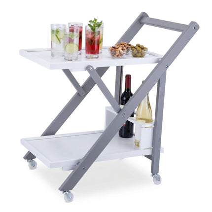 Bamboo 2-Tier Serving Trolley with Bottle Holder