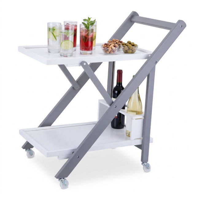 Bamboo 2-Tier Serving Trolley with Bottle Holder