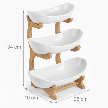 Bamboo 3-Tier Fruit Stand With Easy-Clean Bowls