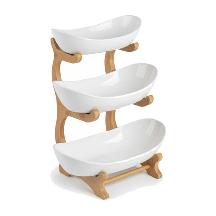 Bamboo 3-Tier Fruit Stand With Easy-Clean Bowls