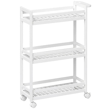 Bamboo 3-Tier Rolling Cart with Slatted Shelves, 55x20x75 cm