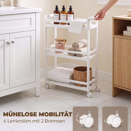 Bamboo 3-Tier Rolling Cart with Slatted Shelves, 55x20x75 cm