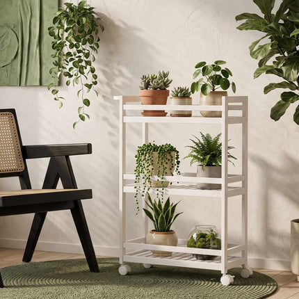 Bamboo 3-Tier Rolling Cart with Slatted Shelves, 55x20x75 cm