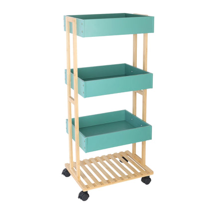 Bamboo 4-Tier Rolling Serving Trolley with Brakes