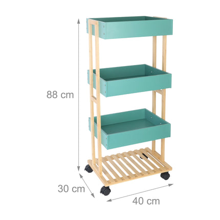 Bamboo 4-Tier Rolling Serving Trolley with Brakes