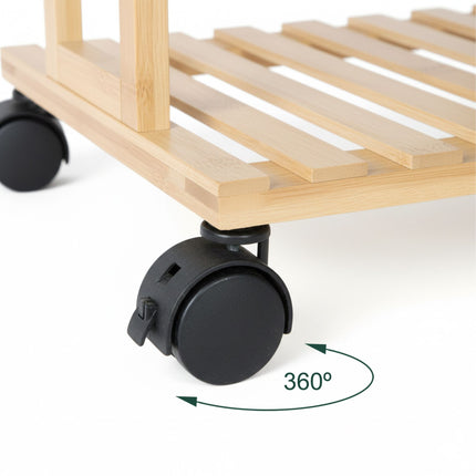 Bamboo 4-Tier Rolling Serving Trolley with Brakes