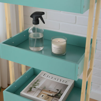 Bamboo 4-Tier Rolling Serving Trolley with Brakes