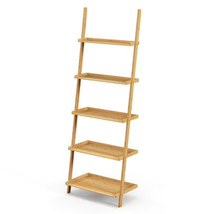 Bamboo 5-Tier Ladder Shelf with Anti-Tip, 65x36x183 cm