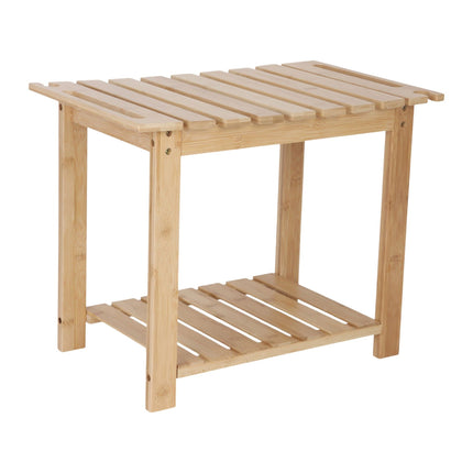 Bamboo Bath Stool with Shelf and Shower Head Holder